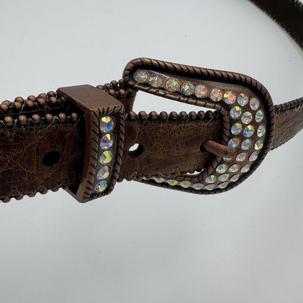 Women's Roper‎ Bling Brown Belt Rose Gold Buckle Size XXL Top Grain Leather